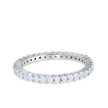 Full Eternity Wedding Round Lab Created White Opal Ring 925 Sterling Silver